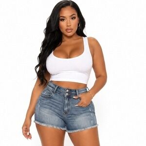 Blue Artemis Womens High Rise Distressed Denim Shorts Medium‎ Wash 14 NWT